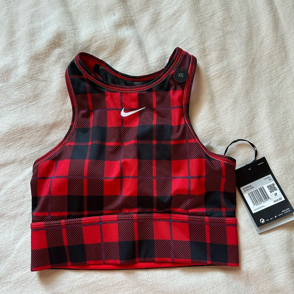 NWT red plaid Nike sports bra